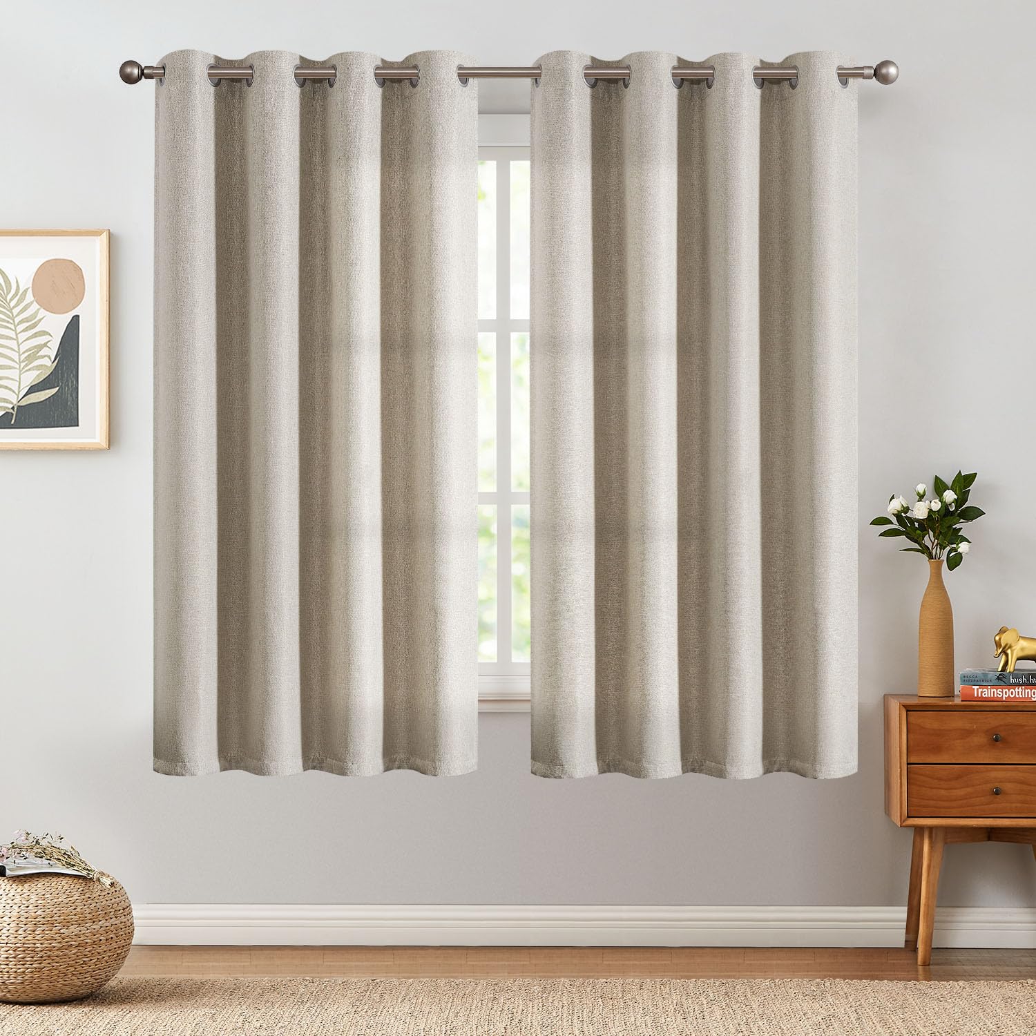 Jinchan Linen Textured Curtain 72 Inch Long For Living Room Light Flitering Thermal Insulated Grommet Top Window Drape For Bedroom 52X72 Stone White 1 Panel