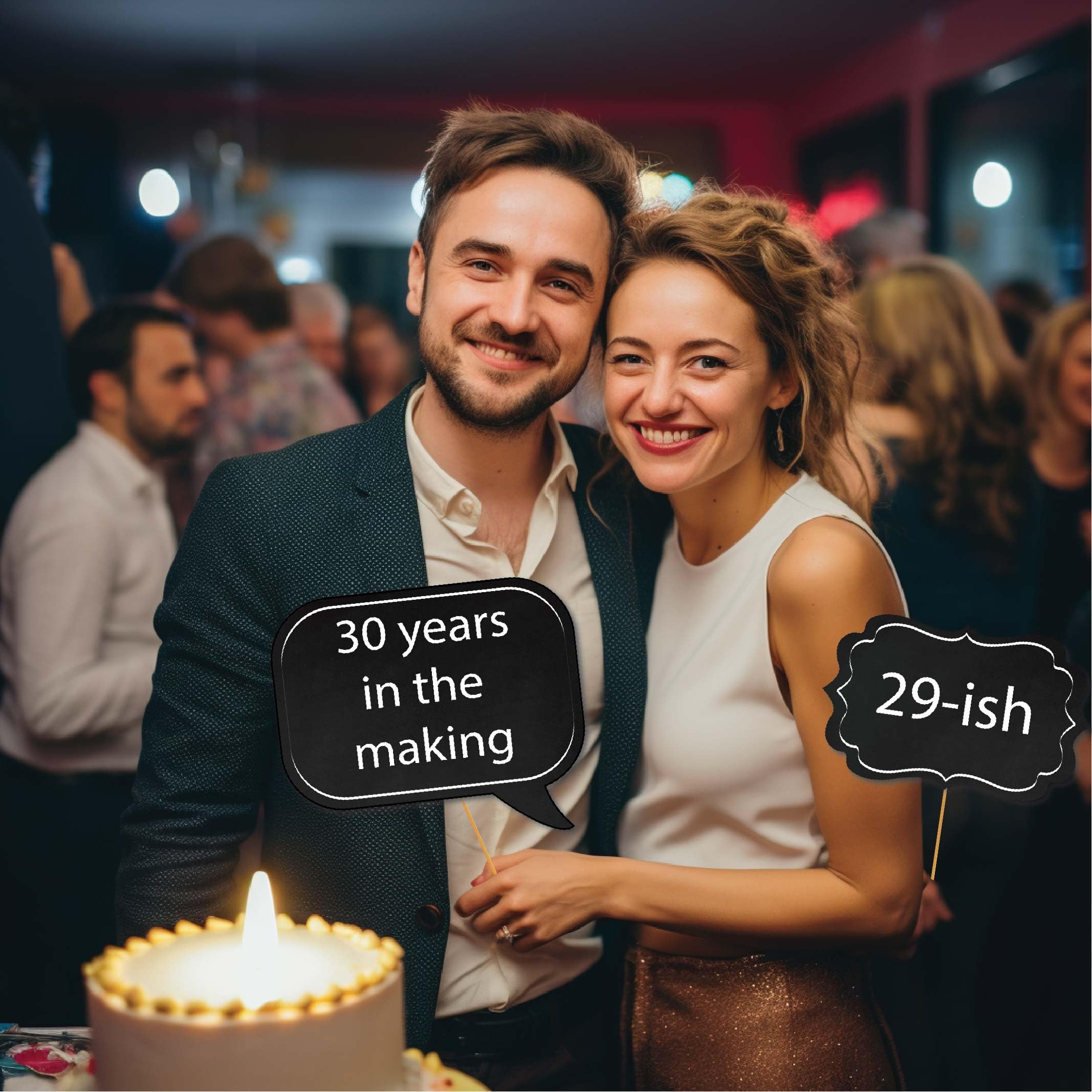 '30Th Birthday - 31-Pc Selfie Props With 8 X 10-Inch Sign, 45 Adhesive Pads, 35 Sticks - Dirty 30 Photo Booth Props''