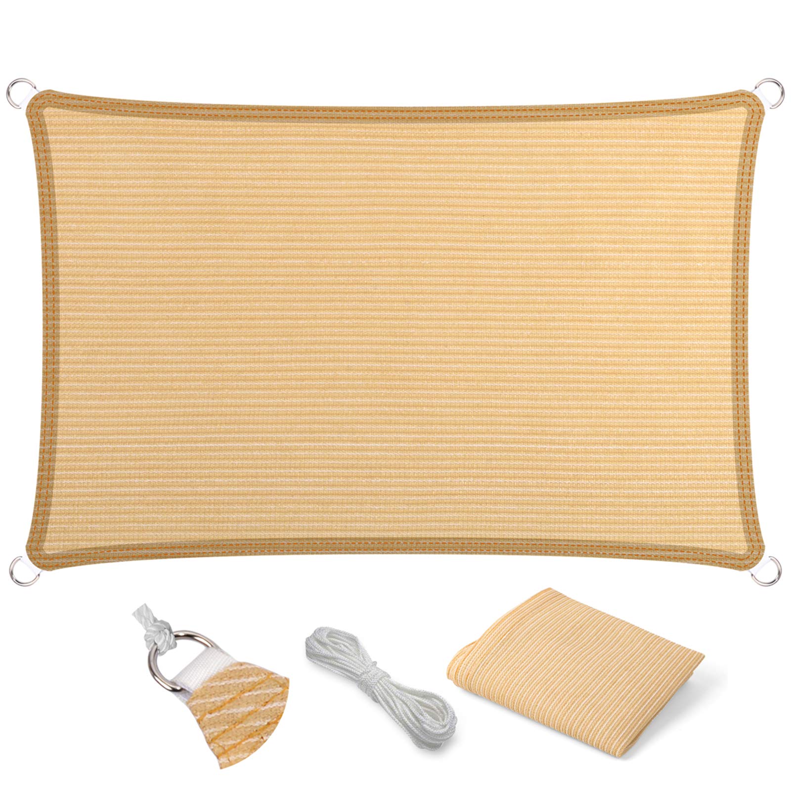 Eden'S Decor Straight Flat-Edged Sun Shade Sail Rectangular 4' X 15' Beige Uv-Blocking Outdoor Canopy Fabric Cloth Awning For Pe