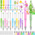Vellibring 12 Set Easter Beadable Pens Plastic Bead Pens Eggs Rabbit Chick Colorful Bulk Ballpoint Diy Crafting Pens Making Kit