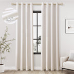 Jowels Ivory Linen Blackout Curtains 84 Length 2 Panels Set for Living Room Bedroom, 100% Black Out Thermal Insulated Linen Drap