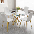 36' Round Glass Dining Table Set For 4, 5-Piece Modern Kitchen Table With 4 White Velvet Chairs, Modern Circle Leisure Table Fo