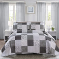 Ycosy Floral Quilt Set Full/Queen Size Patchwork Plaid Bedding Set Flower Reversible Bedspread Morden Lightweight Coverlet Grey