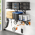 FLEXIMOUNTS 2x4ft Garage Wall Shelving, 2-Pack Heavy Duty Garage Shelving Wall Mounted with 8 Hooks, 400lbs Capacity, Storage fo