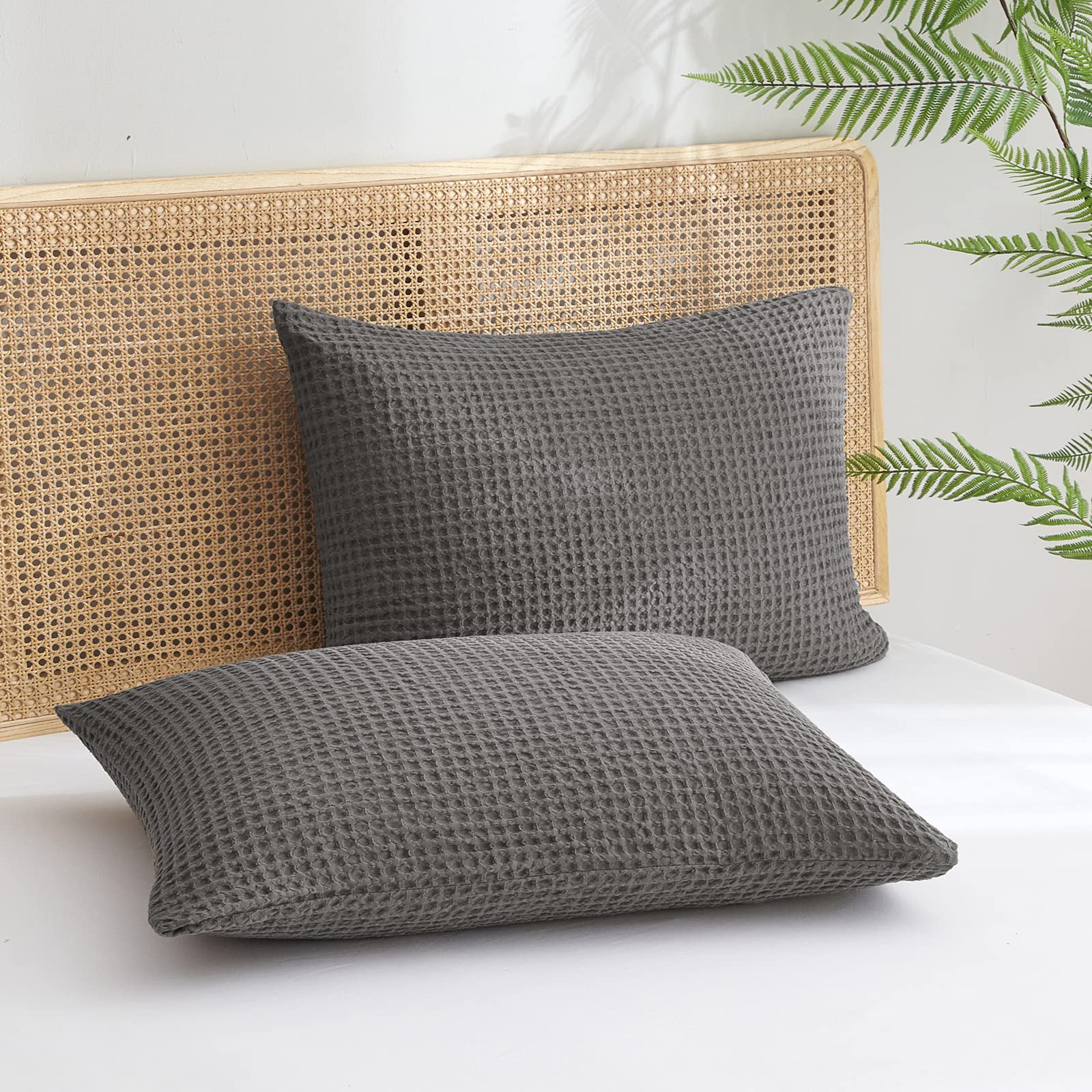 Phf Ultra Soft Waffle Weave Pillowcases King Size 20' X 36' 2 Pack, No Insert, Breathable Skin-Friendly Pillow Shams, Decorative Waffle Weave Pillow Case Covers, Grey