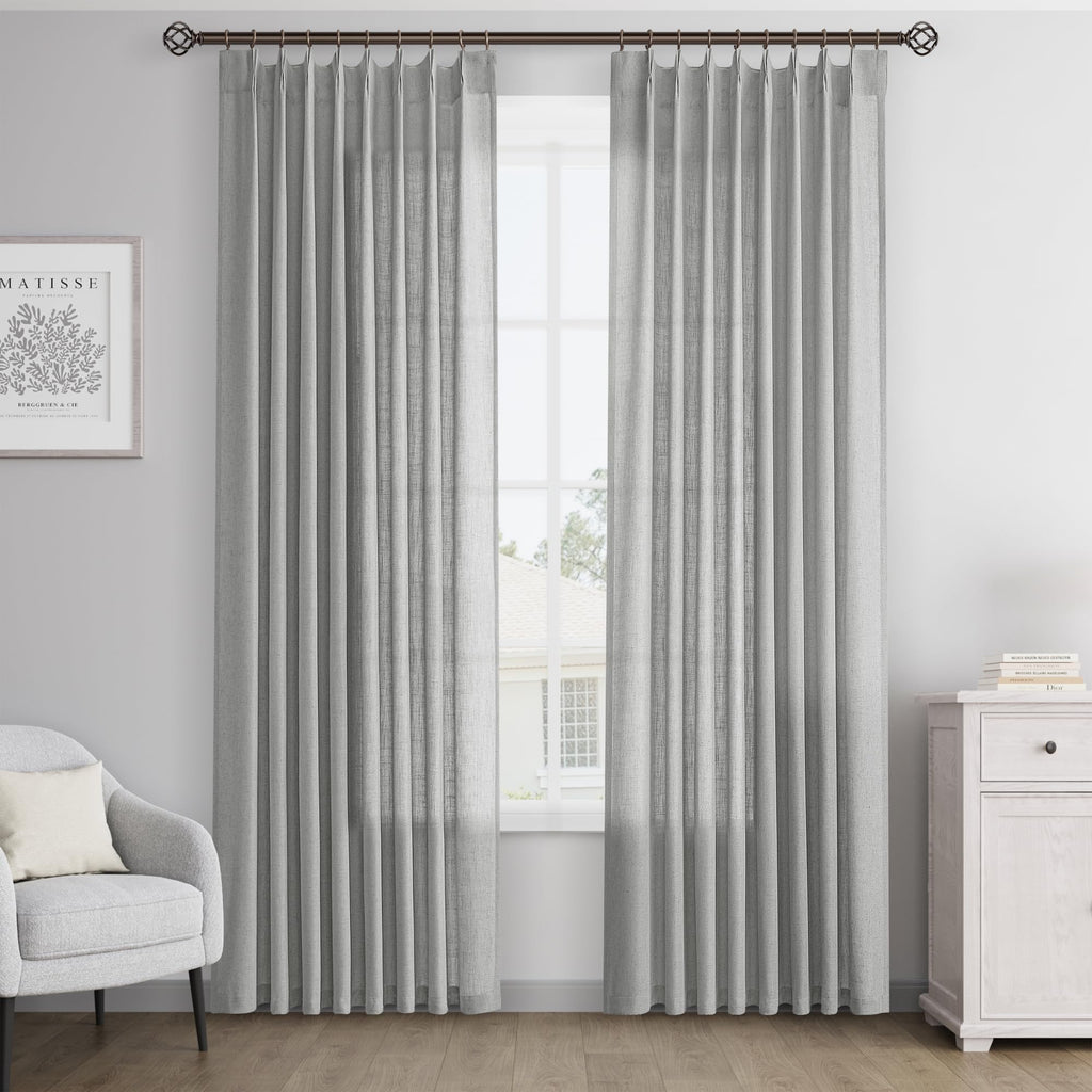 Joywell Linen Pinch Pleated Curtains 120 Inch Long,Back Tab Clip Rings Semi Sheer Light Filtering Soft Lightweight Drapes With Hooks Boho For Bedroom Living Room,W50 X L120,Grey,2 Panels Set