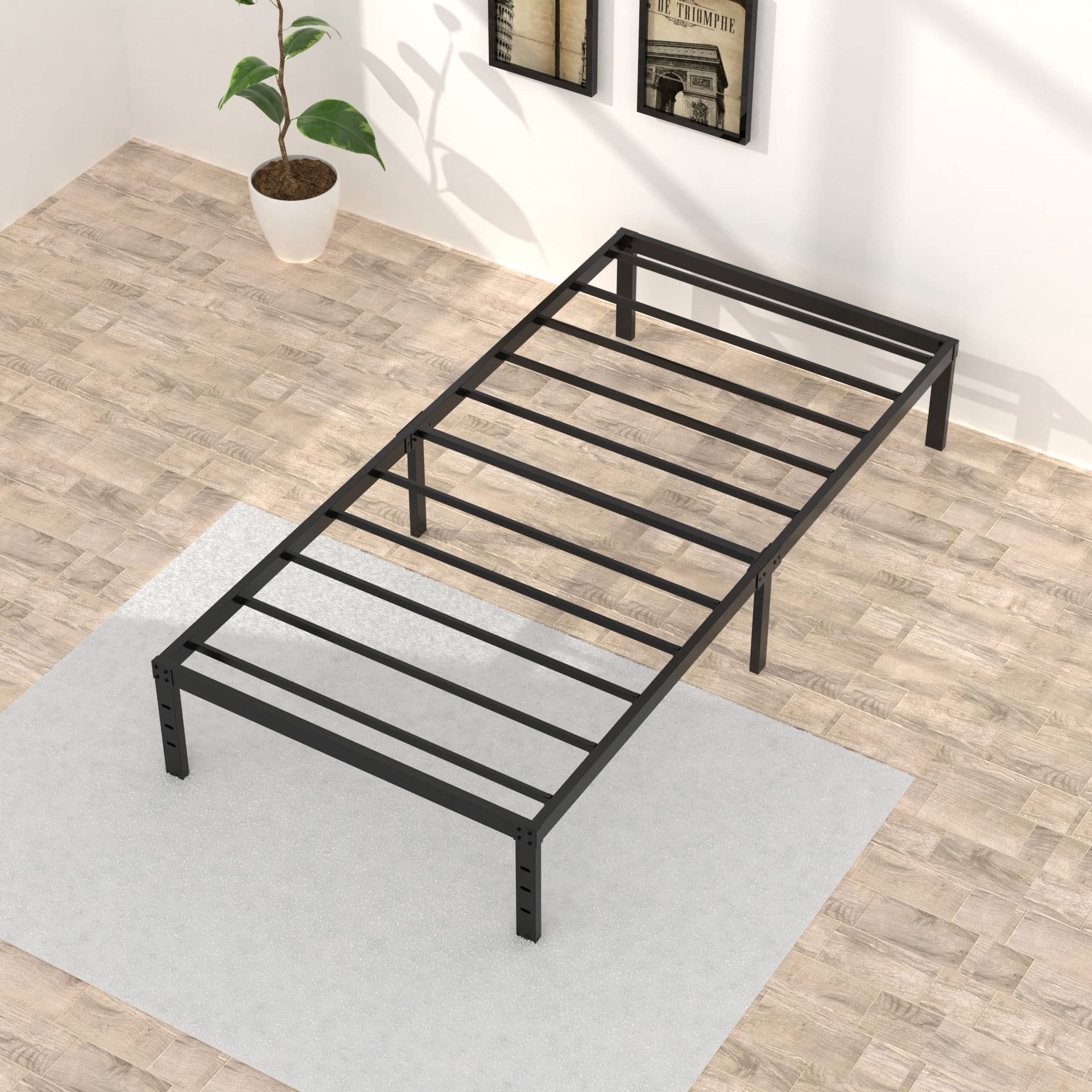 Upcanso 16 Inch Narrow Twin Bed Frame 30X75 No Box Spring Needed, Metal Platform 75X30 Narrow Twin Bed Frames, Eassy Assembly 3,500 Lbs Heavy Duty Bedframes, Black