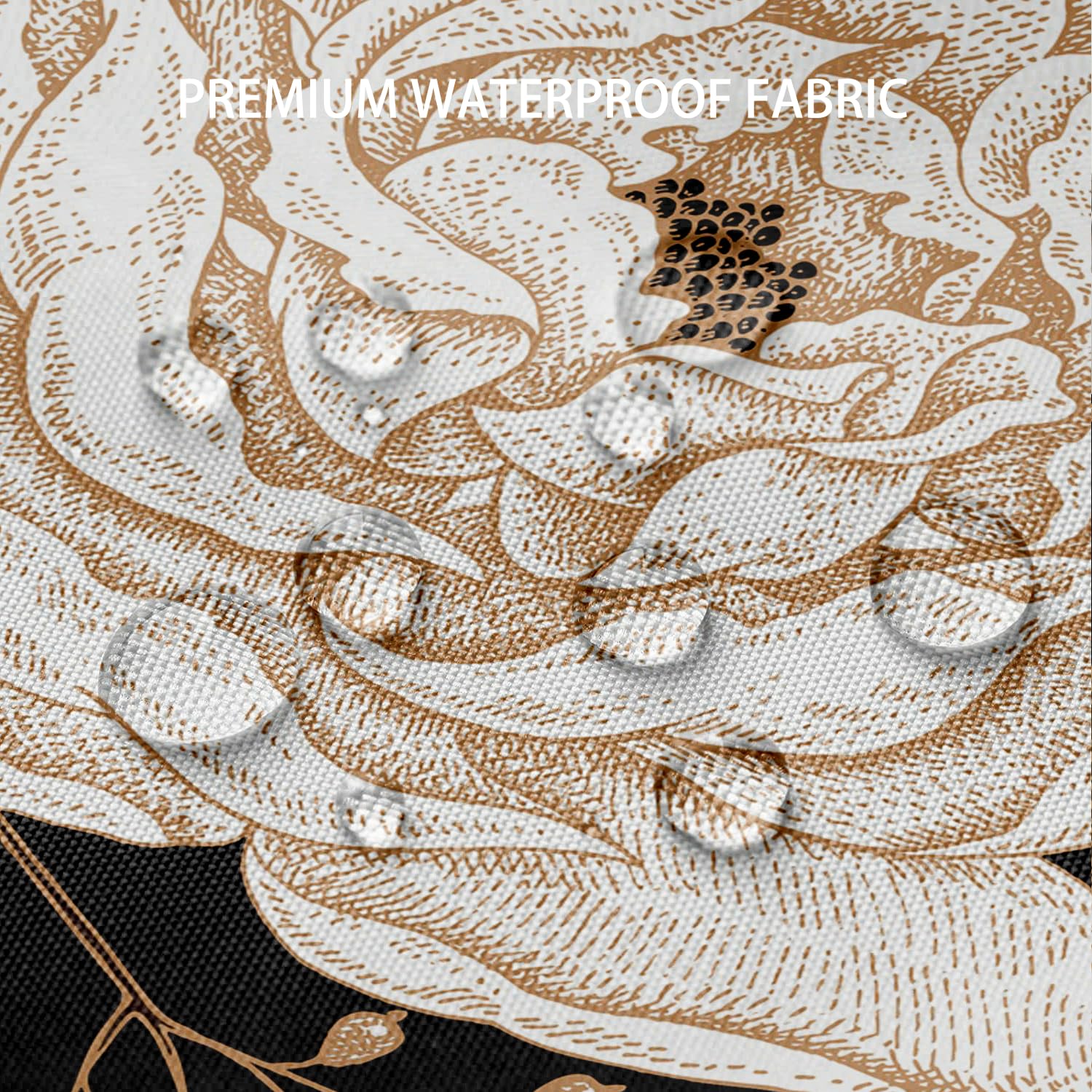 Bivinar Black Gold Floral Shower Curtain, Black Flowers Bathroom Shower Curtain, Fabric Waterproof Shower Curtain With 12 Hooks,