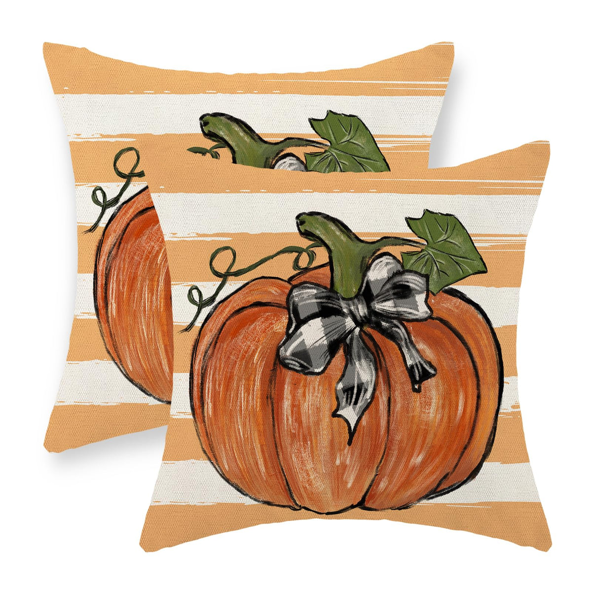 Gohdiwh Fall Pillow Covers 18X18 Inch Pack Of 2 Orange Pumpkin Leaf Stripes Fall Decor Pillowcase Autumn Thanksgiving Decorative