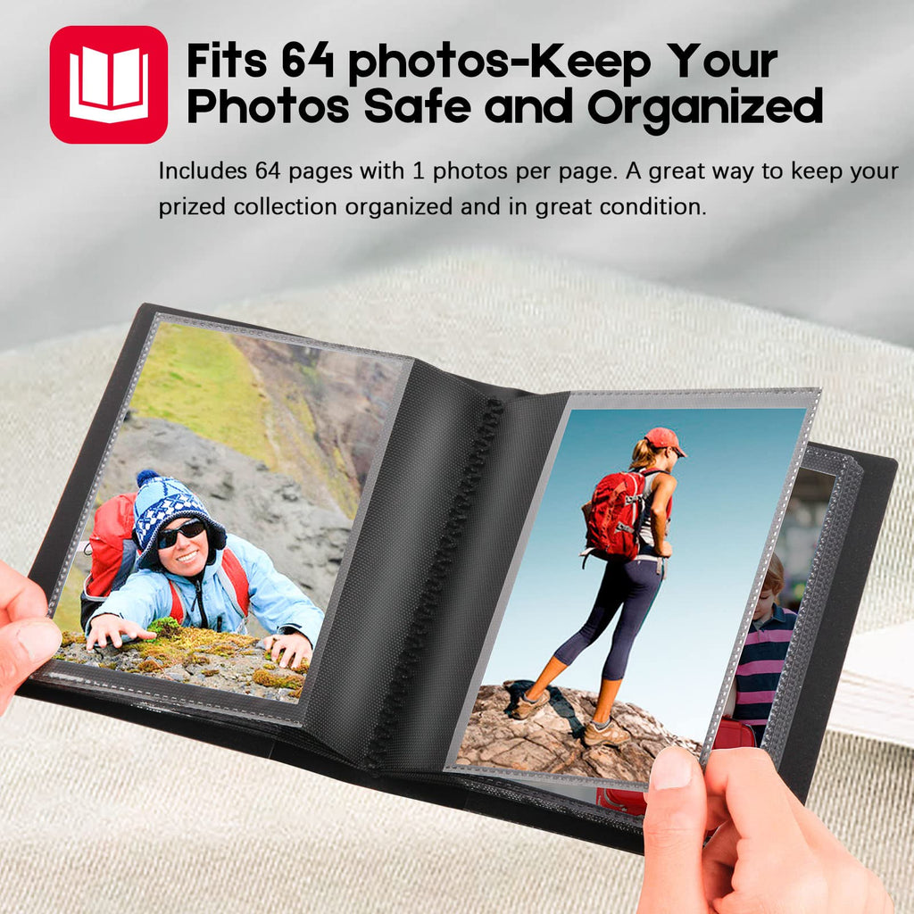 2Pack Small Photo Album 5X7 Holds 64 Photos Black Inner Page With Strong Elastic Band, 5X7 Mini Book Photo Picture Album For Art