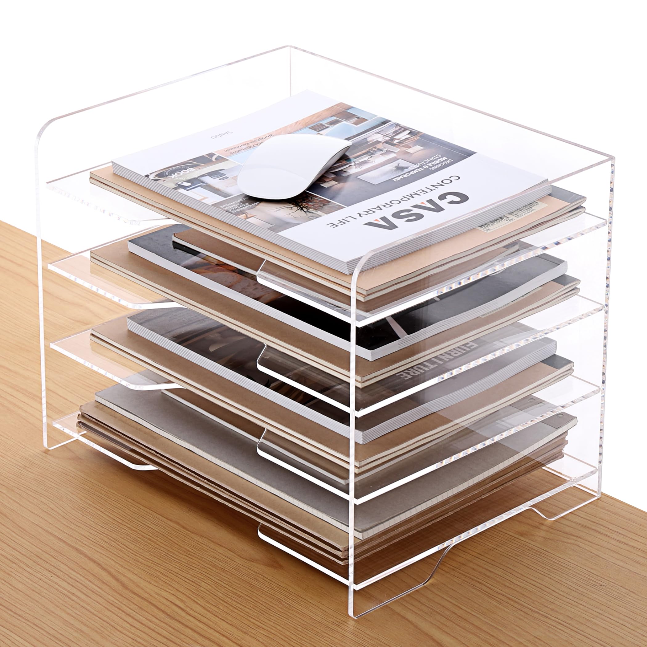 Sanrui Acrylic Paper Organizer Letter Tray For Desk, 4 Tier Enlarged File Sorter,Clear File Holder Desktop Shelf Document Storag