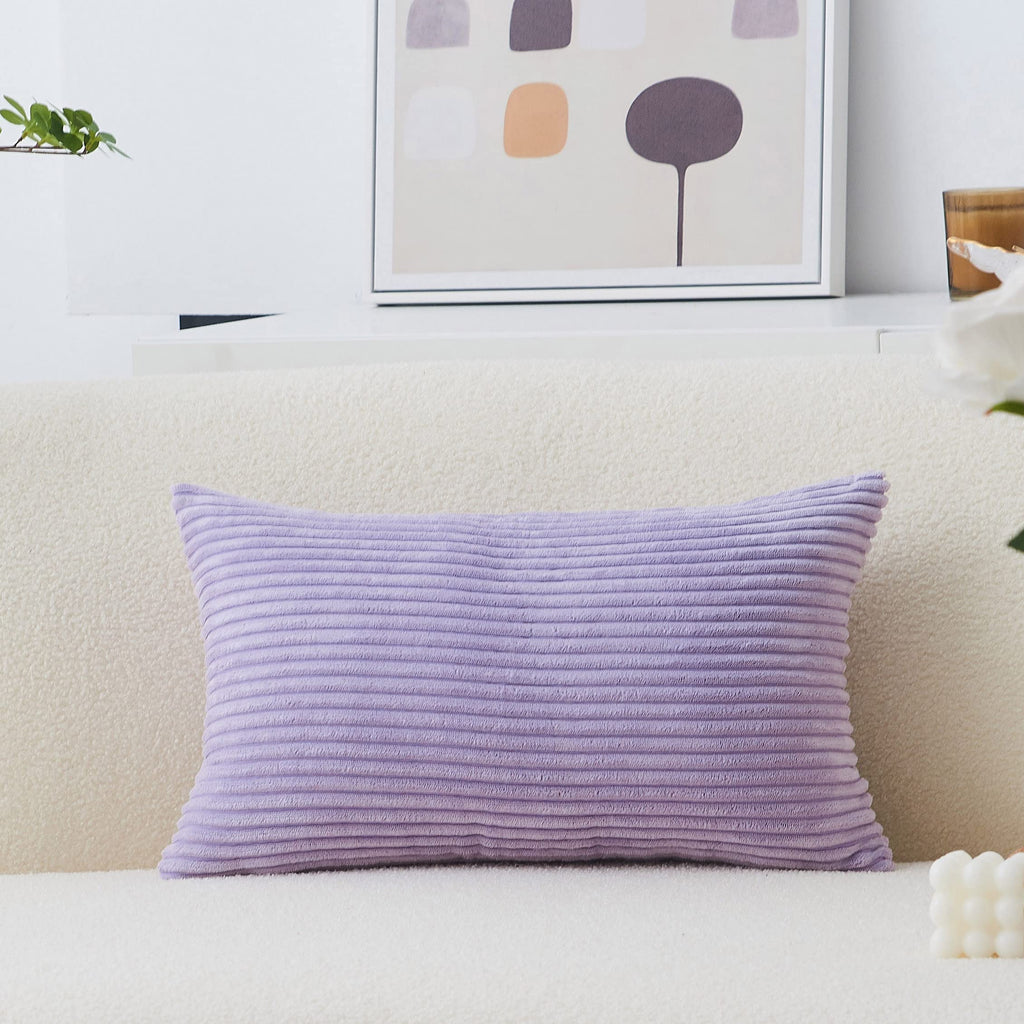 Home Brilliant Rectangle Pillow Cover Purple Throw Pillows Solid Striped Velvet Lumber Decorative Pillowcase For Living Room, La