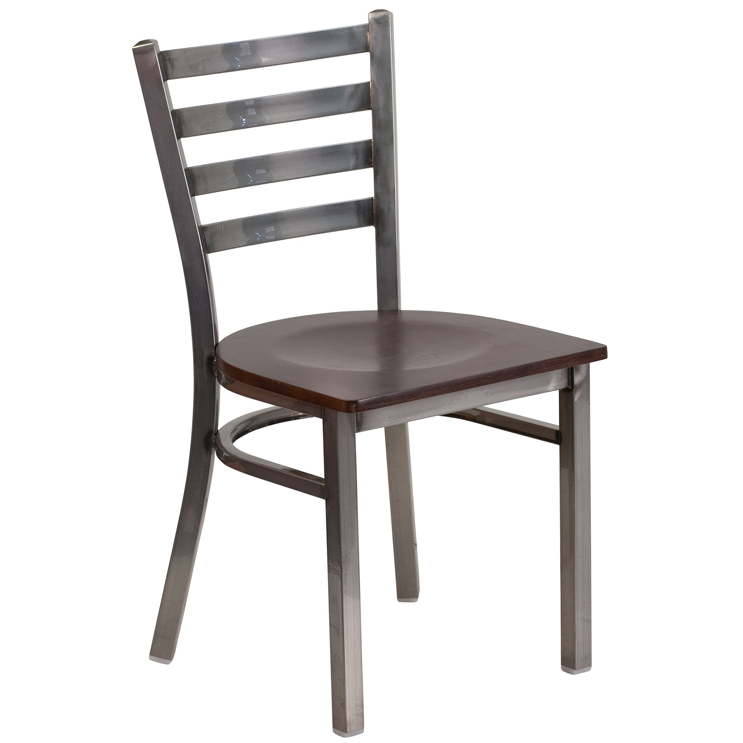 Flash Furniture Hercules Series Clear Coated Ladder Back Metal Restaurant Chair - Walnut Wood Seat