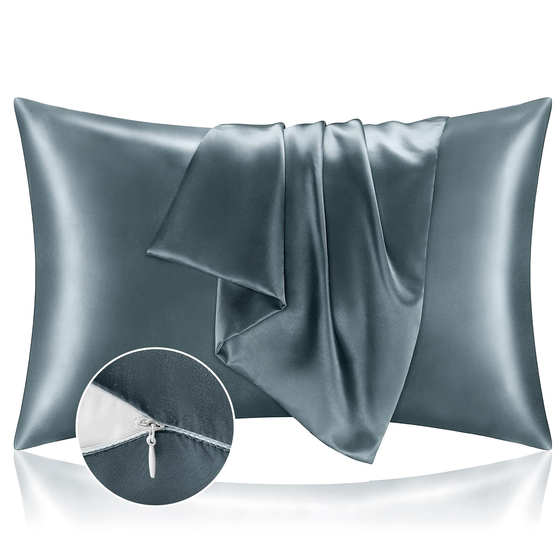 Bedelite Satin Pillowcase With Zipper, Space Grey Pillow Cases Queen Size Set Of 2, Super Soft And Cooling Similar To Silk Pillo