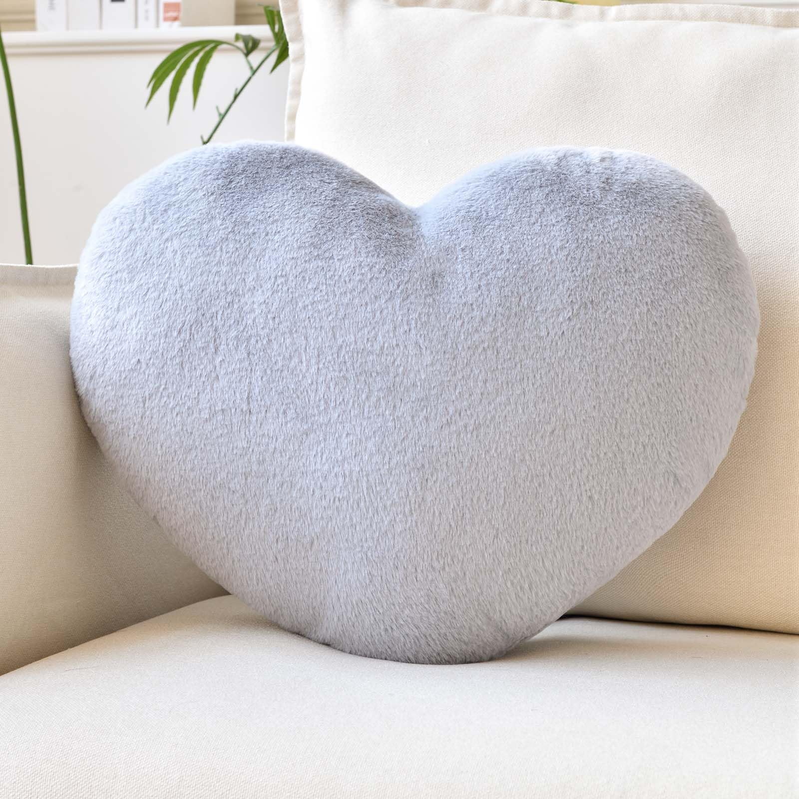 Xvtru Heart Pillow, Soft Grey Heart Shaped Pillow, Cute Faux Rabbit Fur Room Decorative Throw Pillow, 19.6'X15.7' Heart Plush