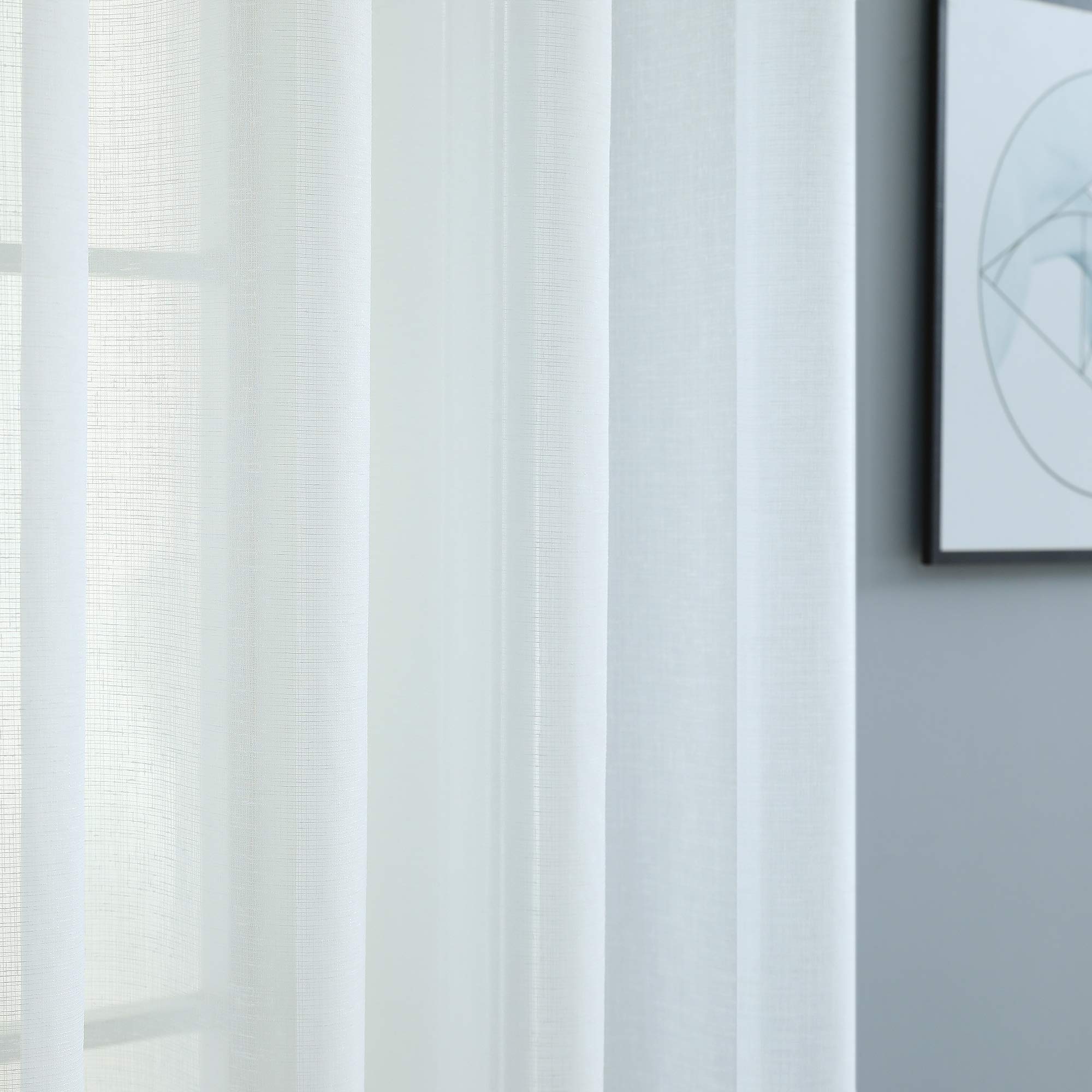 Pitalk White Semi Sheer Curtains 90 Inches Long For Living Room 2 Panels Set Rod Pocket Faux Linen Textured Lightweight Flowy Se