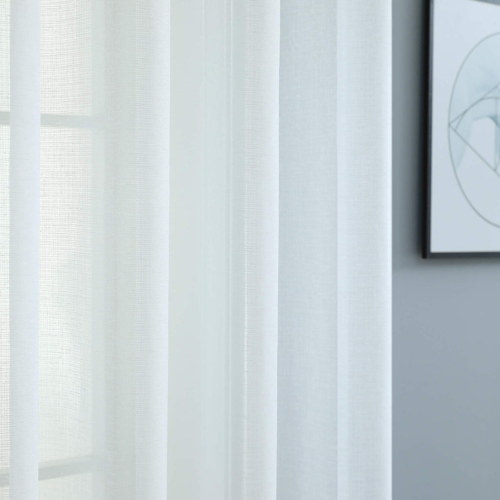 Pitalk White Semi Sheer Curtains 90 Inches Long For Living Room 2 Panels Set Rod Pocket Faux Linen Textured Lightweight Flowy Se