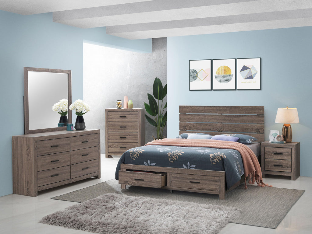 Coaster Home Furnishings Brantford Farmhouse 5-Piece Bedroom Set Queen Size Storage Panel Bed Frame 49-inch Headboard Barrel Oak 207040Q-S5