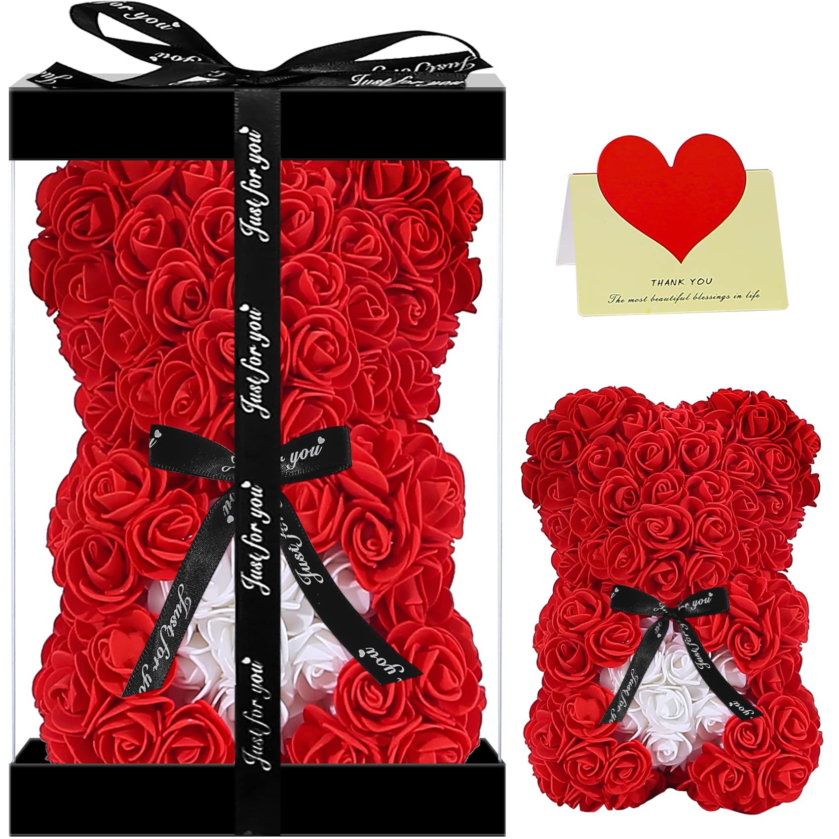 Double Couple Gift for Mom Women-Rose Cute Bear - Rose Adorable Teddy Artificial Bear - Best Gift for Valentines Day, Mothers Da