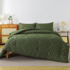 Andency Olive Green Comforter Set Full, Boho Soft Fluffy Warm Lightweight Bedding Comforter Sets For Full Bed, 3 Pieces Chevron Tufted Aesthetic Microfiber Lightweight Comforter Set