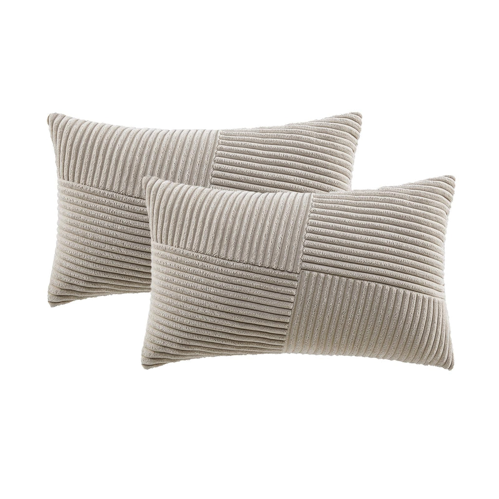 Fancy Homi Set of 2 Taupe Boho Lumbar Rectangle Decorative Throw Pillow Covers 12x20 Inch with Diagonally Pattern for Couch Bed 
