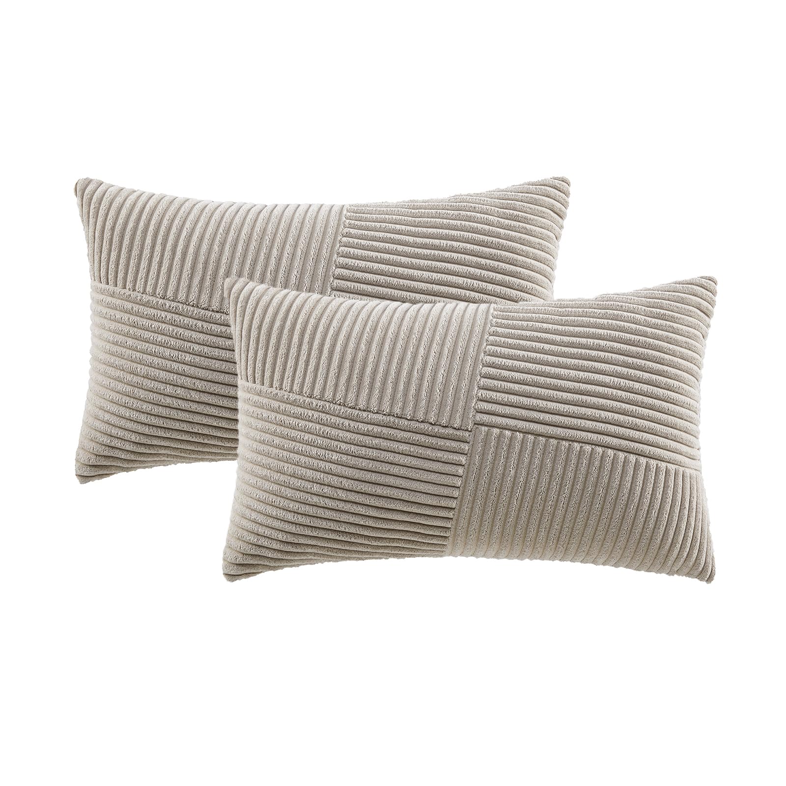 Fancy Homi Set of 2 Taupe Boho Lumbar Rectangle Decorative Throw Pillow Covers 12x20 Inch with Diagonally Pattern for Couch Bed 
