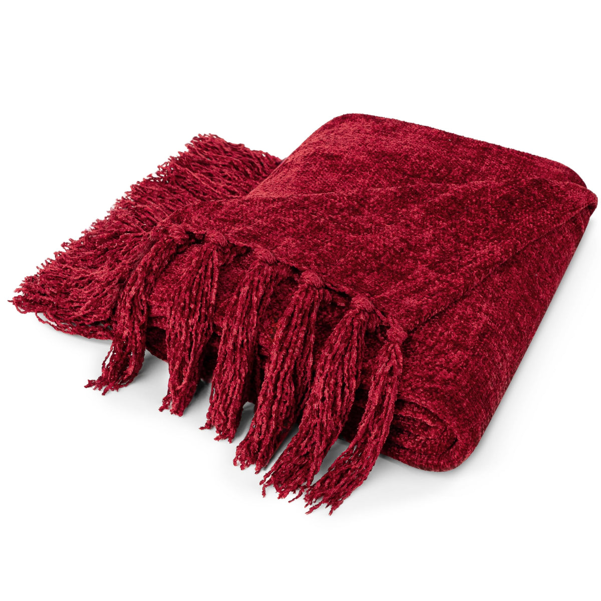 Pavilia Burgundy Red Throw Blanket For Couch, Twin Size Bed, Chenille Blanket For Sofa Bed, Soft Knit Woven Maroon Blanket With