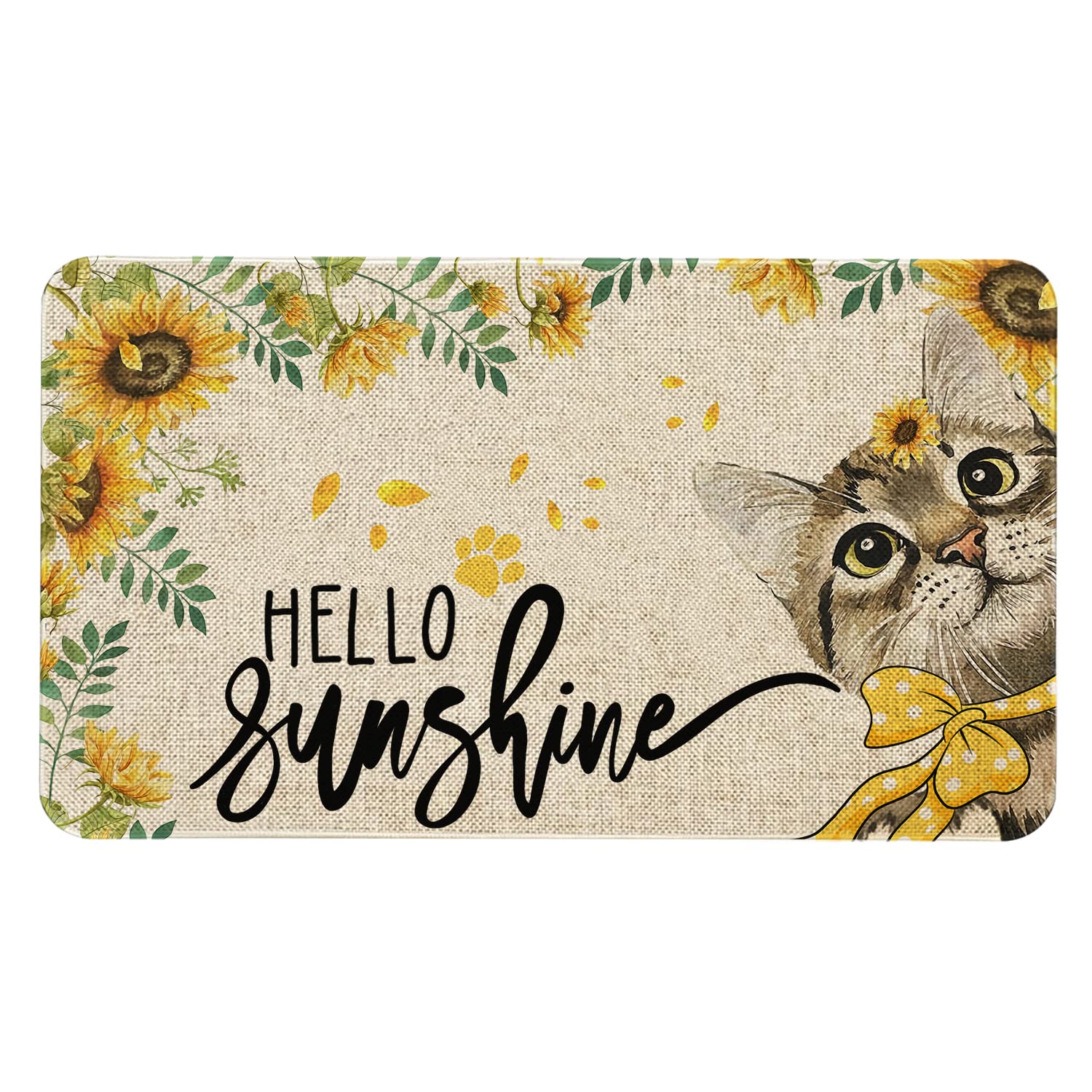 Roszwtit Spring Summer Door Mat 30 X 17 Inch Hello Sunshine Cat Doormat Indoor Outdoor Entrance Sunflower Floor Mat Non Slip Spr