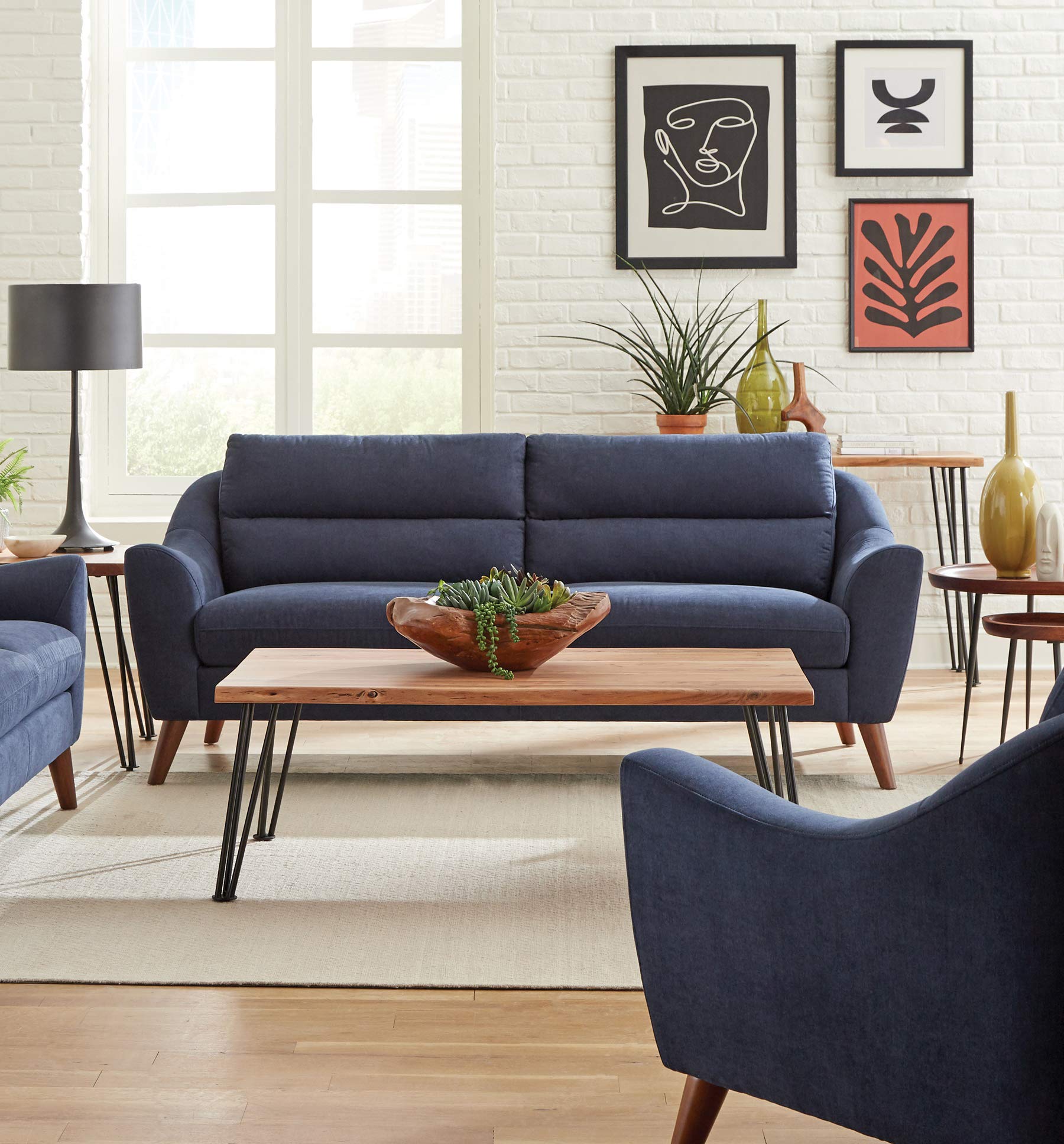 Coaster Home Furnishings Gano 2-Piece Sloped Arm Living Room Set Navy Blue