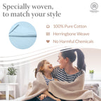 Threadmill Luxury Cotton Blankets For Queen Size Bed | All-Season 100% Cotton Queen Size Blanket | Herringbone Cozy Lightweight,