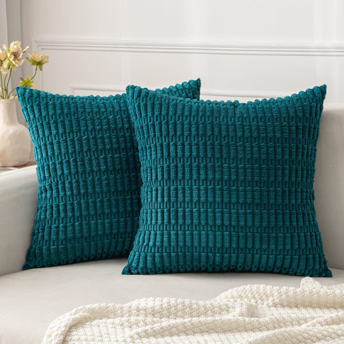 Miulee Pack Of 2 Corduroy Decorative Throw Pillow Covers 24X24 Inch Soft Boho Striped Pillow Covers Modern Farmhouse Home Decor