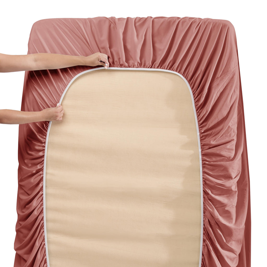 Nestl Extra Deep Pocket Sheets - Fits Mattress 18-24 Inches Deep, Extra Deep Pocket King Size Sheets Sets, 4 Piece King Size Sheets, King Sheets Deep Pocket, Pink Clay Sheets