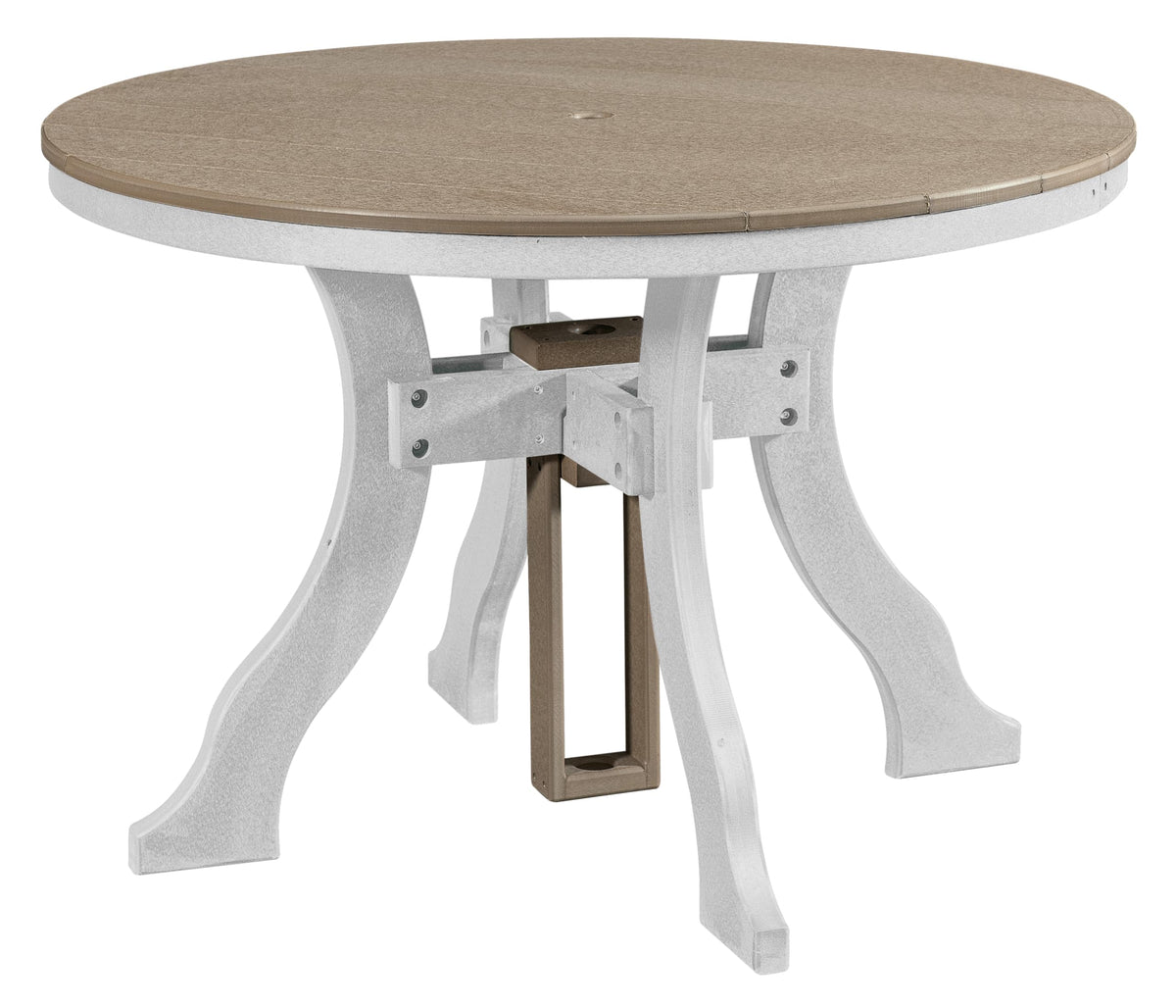 American Furniture Classics Dining Height Round Table, Weatherwood With White Base