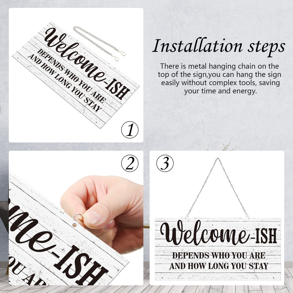 Funny Welcome Sign Front Door Sign Welcome-Ish Hanging Sign 12 X 6 Inch, Rustic Welcome Wall Decor Farmhouse Door Decor For Home