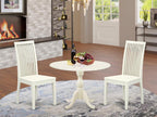 East West Furniture DMIP3-LWH-W 3 Piece Kitchen Table & Chairs Set Contains a Round Dining Table with Dropleaf and 2 Dining Room Chairs, 42x42 Inch, Linen White