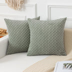 Kevin Textile Throw Pillow Covers Soft Corduroy Decorative Set Of 2 Boho Striped Pillow Covers Pillowcases Farmhouse Home Decor For Couch Bed Sofa Living Room 20X20 Inch Greyish Green