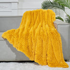 Gonaap Fuzzy Faux Fur Throw Blanket Mustard Yellow Super Soft Cozy Plush Fuzzy Shaggy Blanket For Couch Sofa Bed (Mustard Yellow