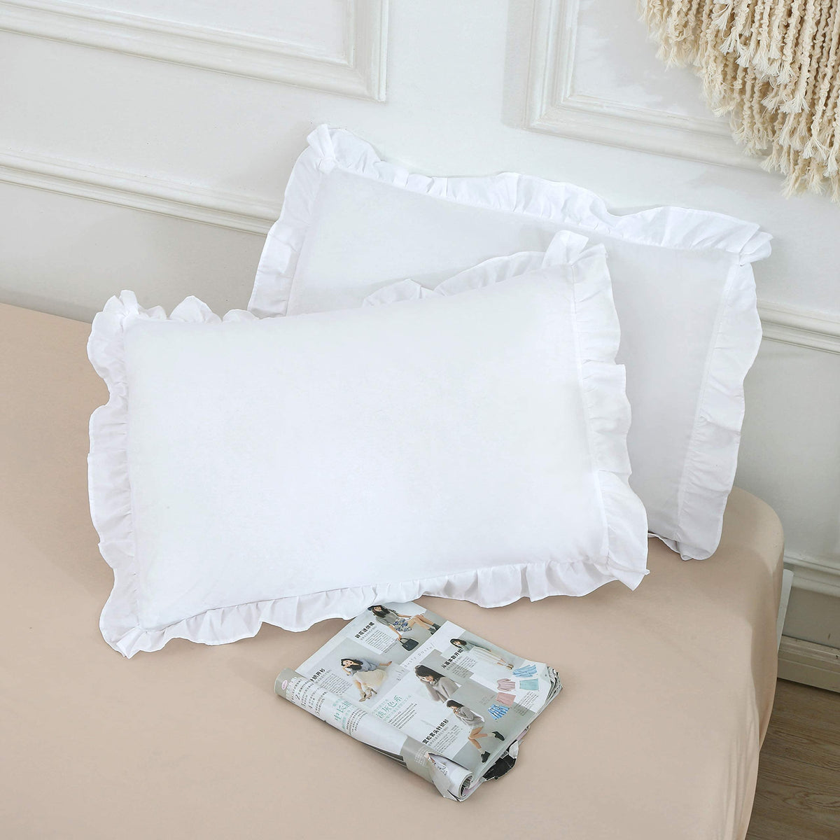 Moonxhome Ruffled Pillow Shams, Pack Of 2 Edge Ruffled Pillow Cases 100% Brushed Microfiber Standard Size Bedding Pillow Covers