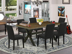 East West Furniture X677Ab624-7 7 Piece Dining Set Consist Of A Rectangle Dining Room Table With X-Legs And 6 Black Color Linen Fabric Upholstered Chairs, 40X72 Inch, Multi-Color
