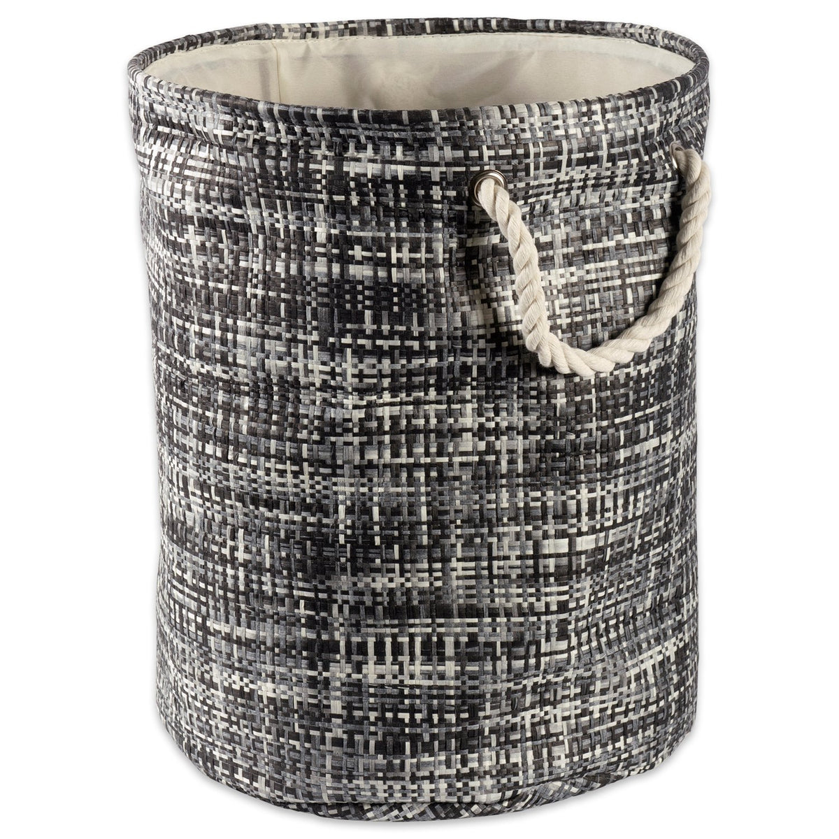 DII, Woven Paper Storage Basket, Collapsible and Convenient, Round, 13.75x13.75x12Tweed Black