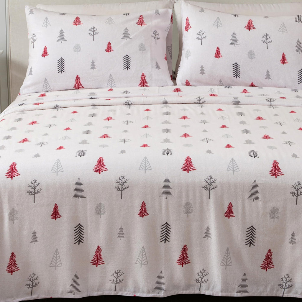Great Bay Home 4 Piece 100% Turkish Cotton King Holiday Flannel Sheet Set | Cotton Christmas Bedding Sheets & Pillowcases | Warm