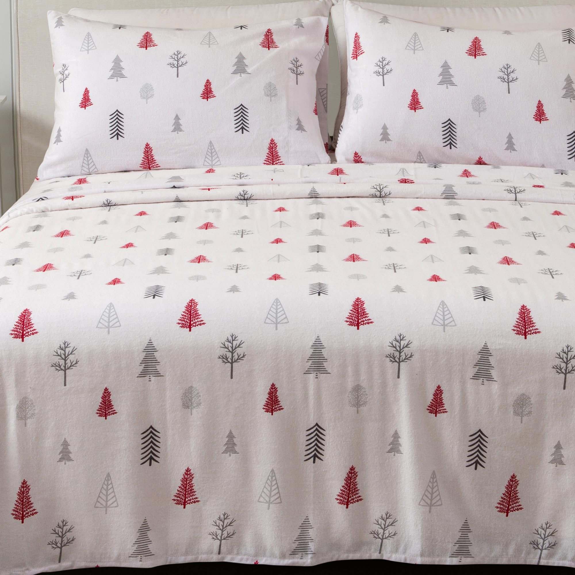 Great Bay Home 4 Piece 100% Turkish Cotton Full Holiday Flannel Sheet Set | Cotton Christmas Bedding Sheets & Pillowcases | Warm