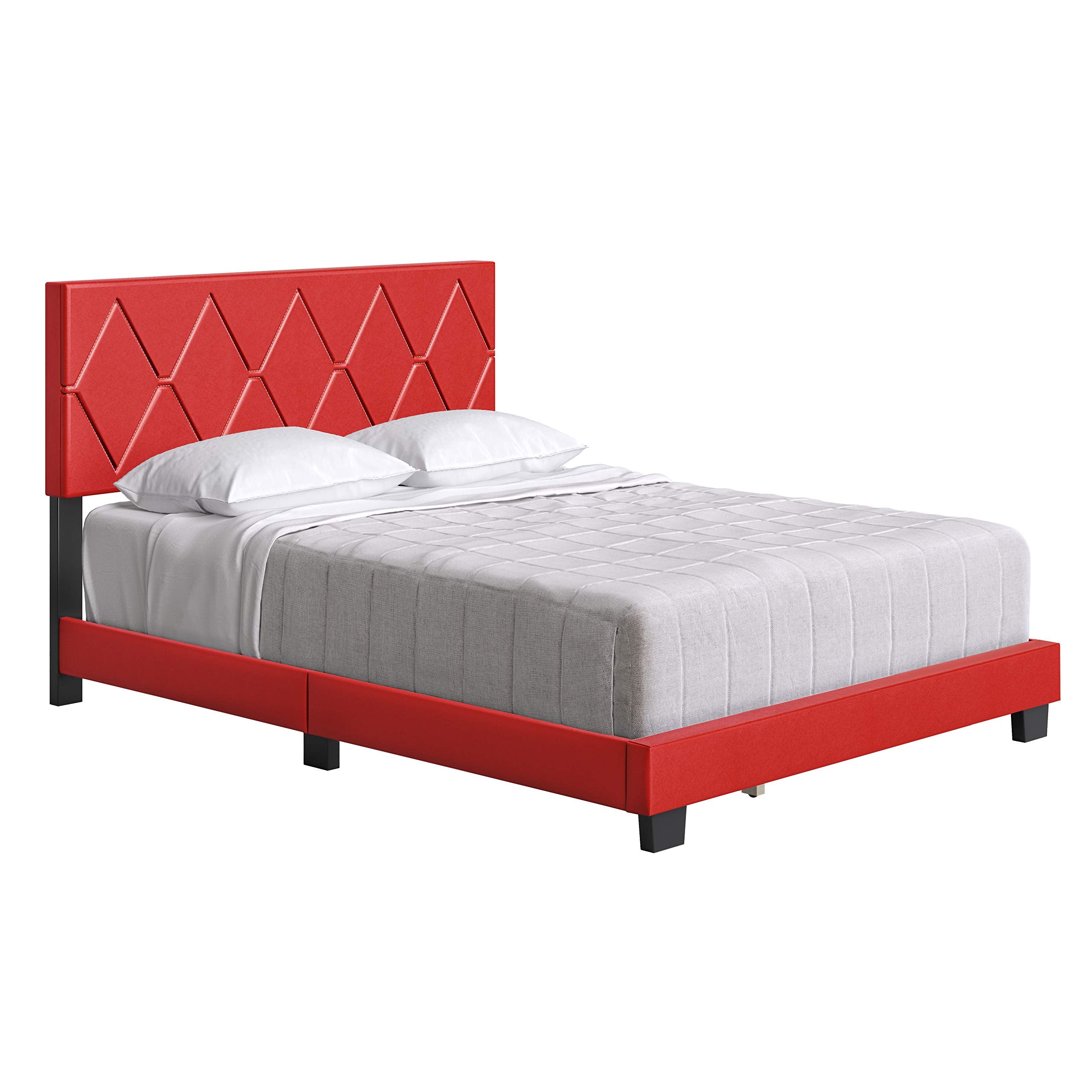 Boyd Sleep Charlat Upholstered Platform Bed with Headboard and Durable Mattress Foundation with Strong 4 Wood Slat Supports, Box Spring Required: Queen, Red