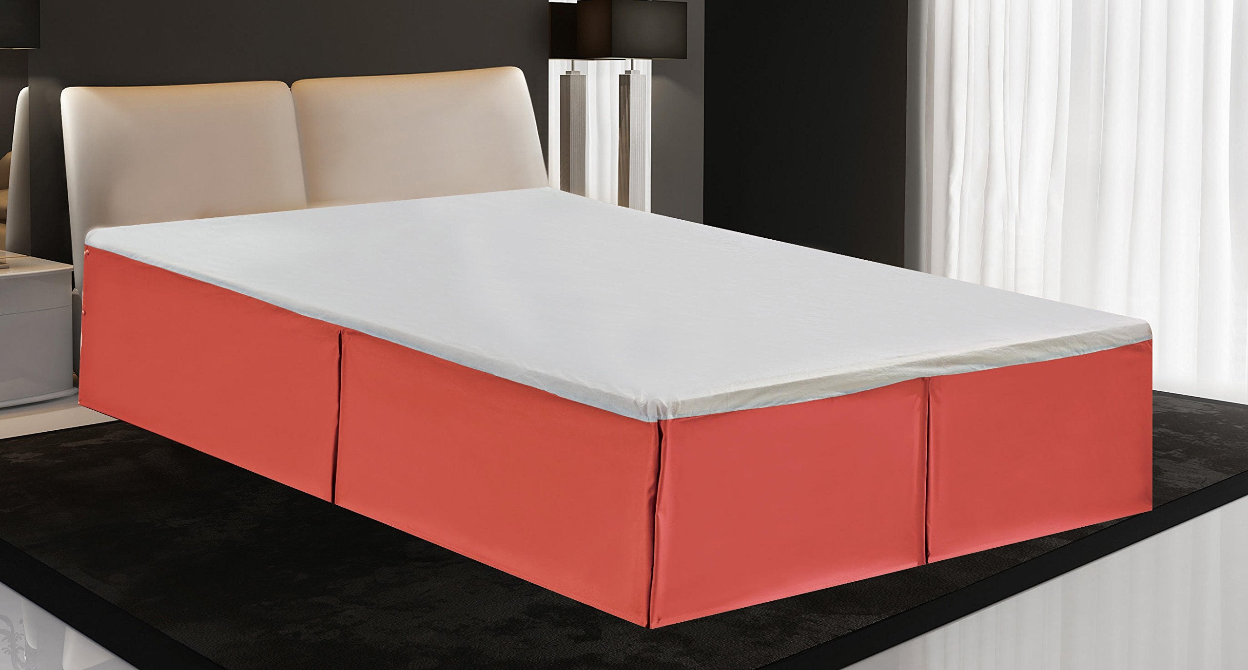 Queen Size Luxury Tailored Bed Skirt 14' Drop Pleated Styling Dust Ruffled Solid Coral New