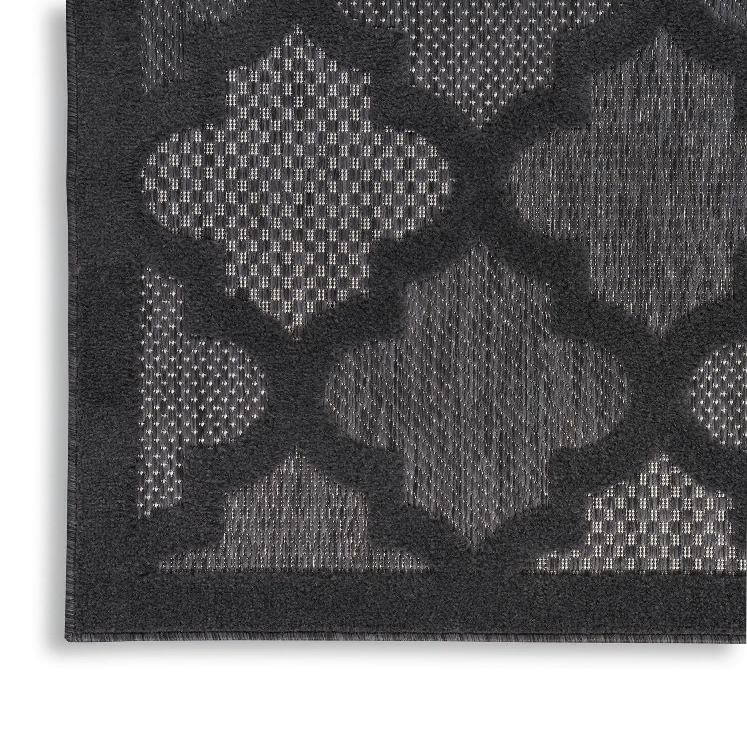 Nourison Easy Care Indoor/Outdoor Charcoal Black 2'2' X 12' Area -Rug, Easy -Cleaning, Non Shedding, Bed Room, Living Room, Dining Room, Backyard, Deck, Patio (2X12)