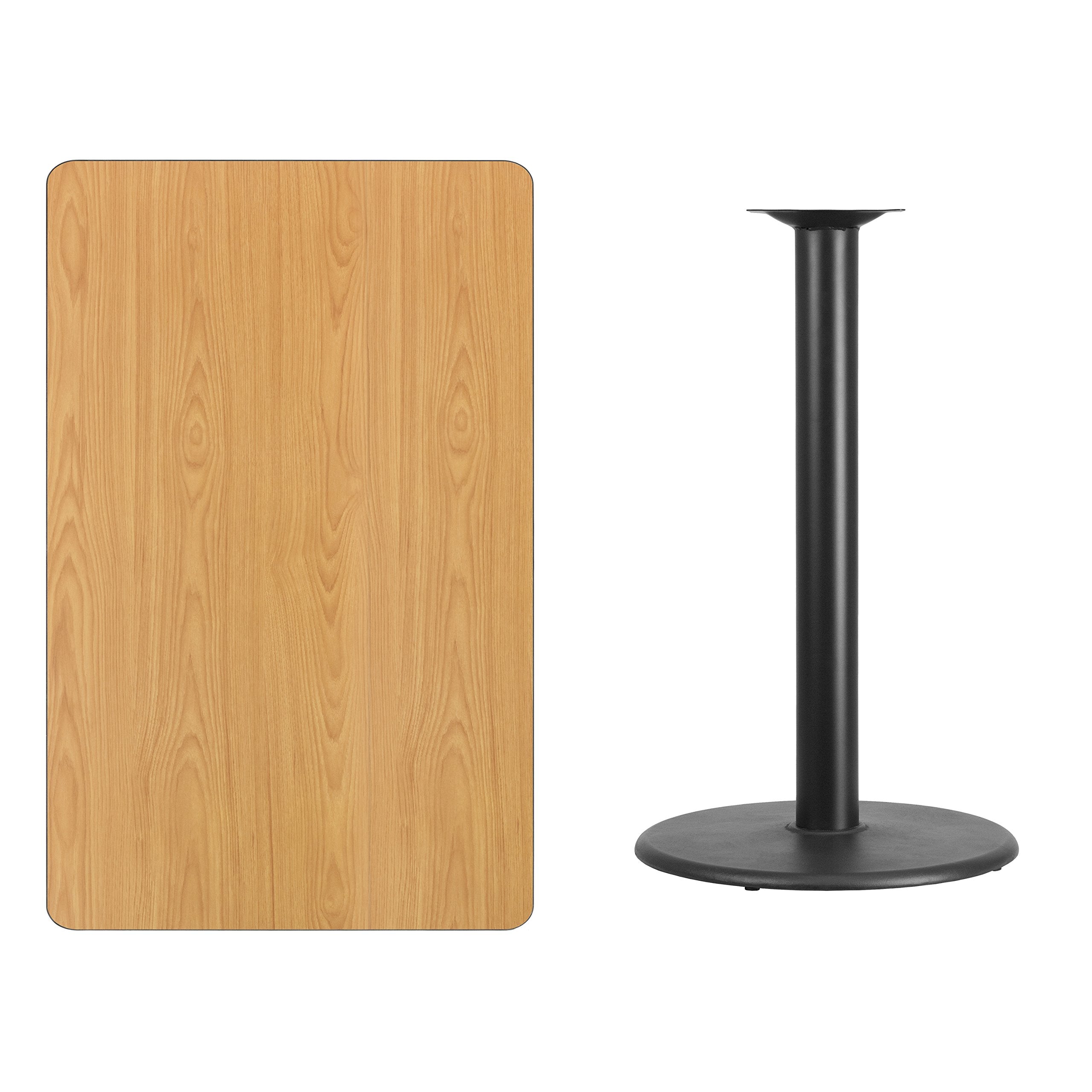 Flash Furniture 30'' x 48'' Rectangular Natural Laminate Table Top with 24'' Round Bar Height Table Base