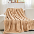 Newcosplay Super Soft Throw Blanket Brown Premium Silky Flannel Fleece 3D Waffle Checkered Lightweight Bed Blanket All Season Us