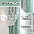 Mysky Home 90 Inches Long Aqua Curtains For Living Room Nursery Curtains For Bedroom Double Layer Curtains White Pom Pom Sheer Curtains For Dining Room Grommet Room Darkening Window Panels W52 X L90