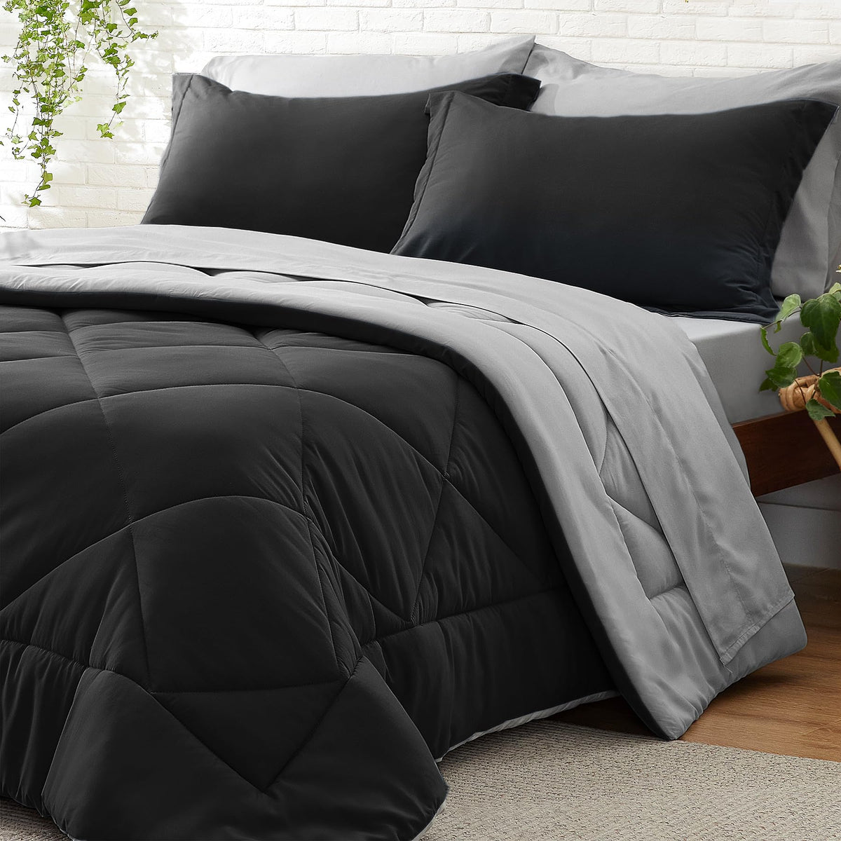 Bedelite California King Size Comforter Set 7 Pieces Bed In A Bag - Soft Microfiber Reversible Cal King Black Bed Set With Comfo
