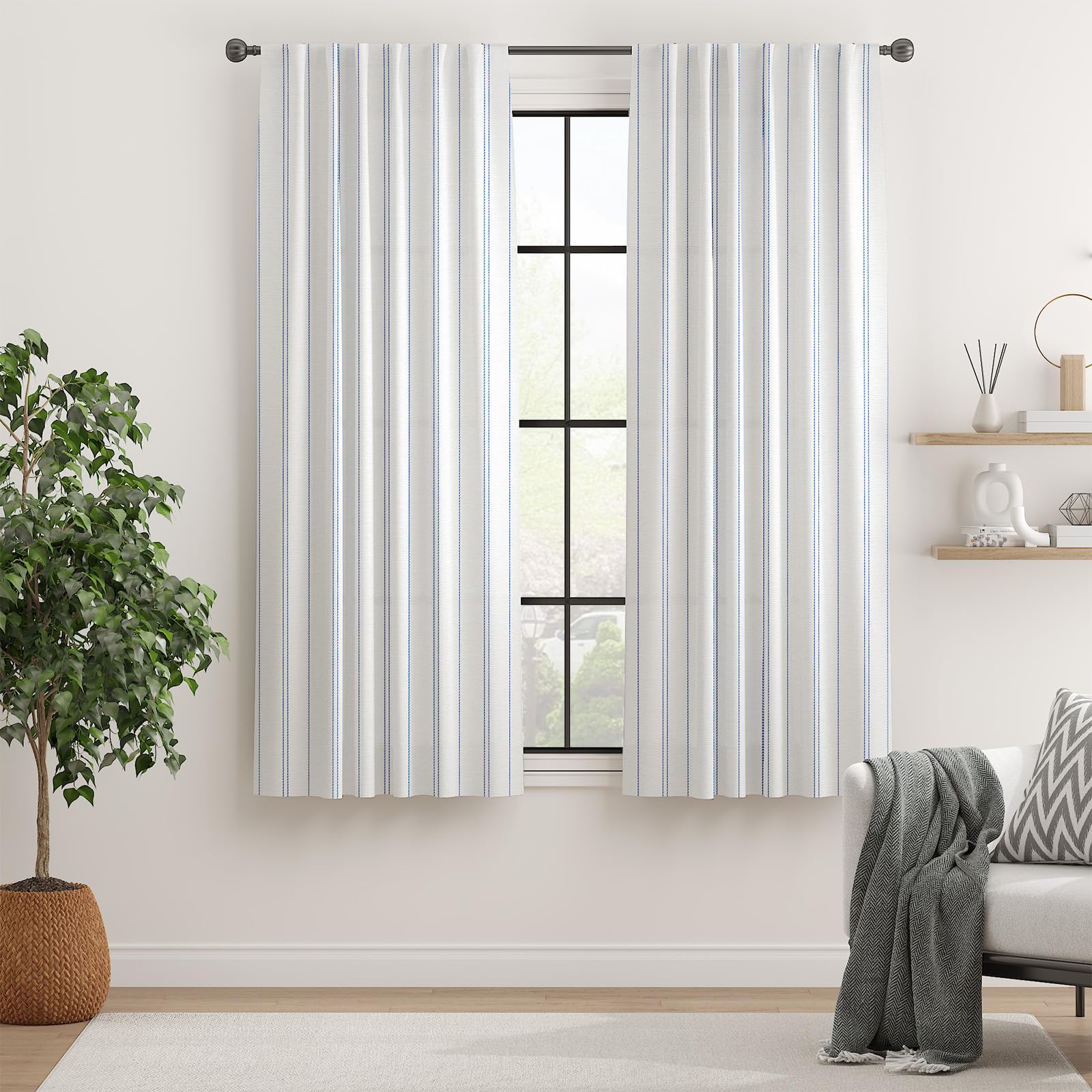 Jinchan Blue And White Striped Curtains 63 Inch Length For Living Room Bedroom Blue On White Curtains Pinstripe Curtains Privacy Light Filtering Rod Pocket Modern Window Curtains Set 2 Panels
